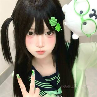 日系甜美绿色四叶草发夹可爱少女感学院风jk制服侧边夹子儿童发饰