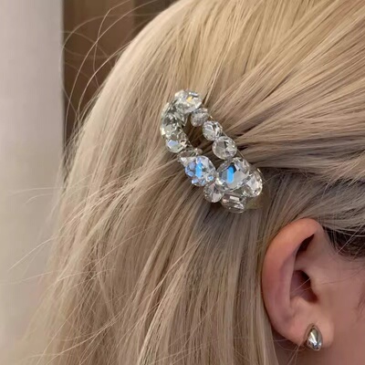 韩系高级感超侧边锆石椭圆形发夹化妆刘海发卡ins风边夹洋气闪钻