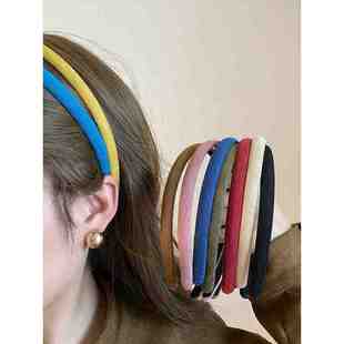 Busan秋冬复古彩色麂皮绒细窄发箍百搭少女发卡头箍压发发饰新款