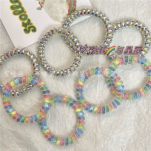 多巴胺配饰 彩虹渐变电话线星星发圈高弹力大肠电话绳发绳不伤发