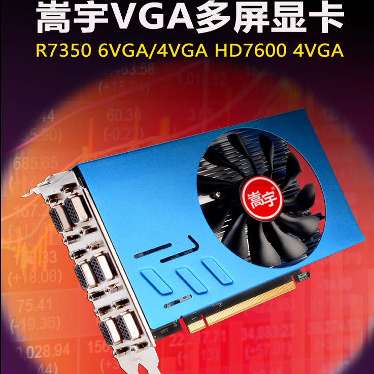 嵩睿全新6VGA 4VGA R7350六屏四屏多屏显卡1080P炒股期货监控广告
