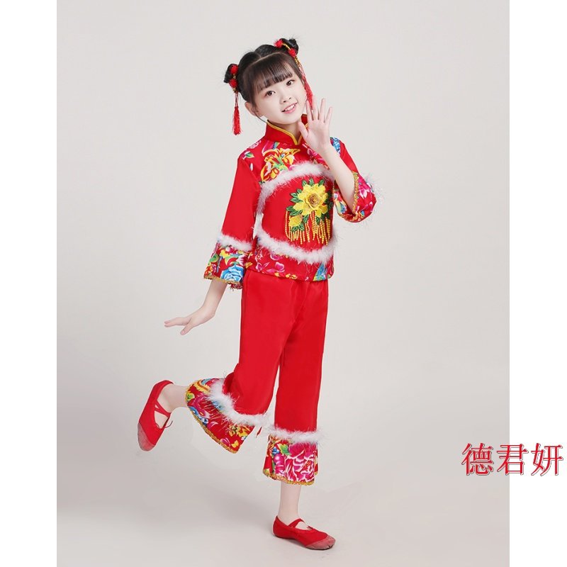 元旦儿童喜庆演出服中国风开门红灯笼服中国梦娃秧歌服装民族舞蹈