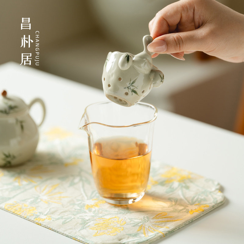 昌朴居过滤陶瓷草木灰纯手绘筱竹茶漏新中式功夫茶具茶道配件滤茶
