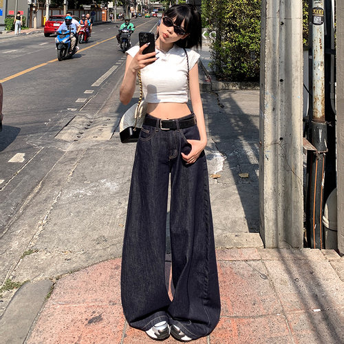 RJVO蓝色复古垂感牛仔裤