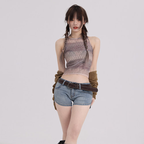 RJVO夏季基础蓝弹力牛仔短裤