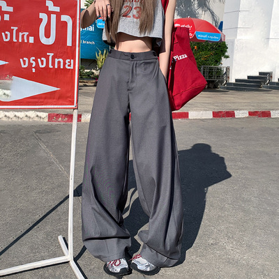 RJVO灰色直筒阔腿西装裤