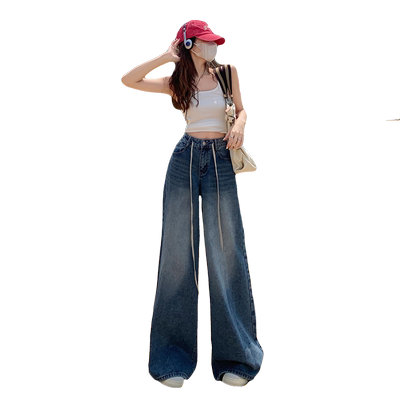 RJVO复古系带牛仔裤休闲阔腿裤