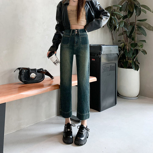 rjvo春秋百搭高腰微喇九分裤