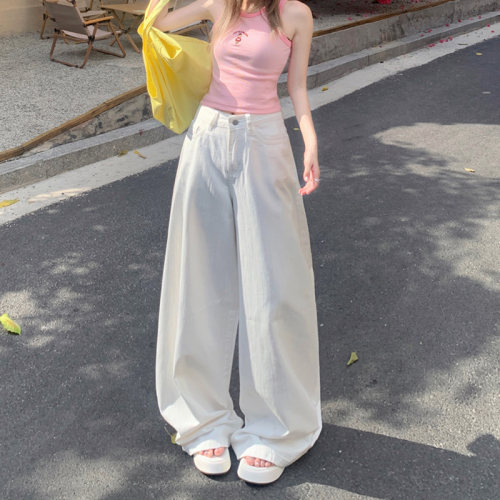 RJVO白色高腰牛仔裤女