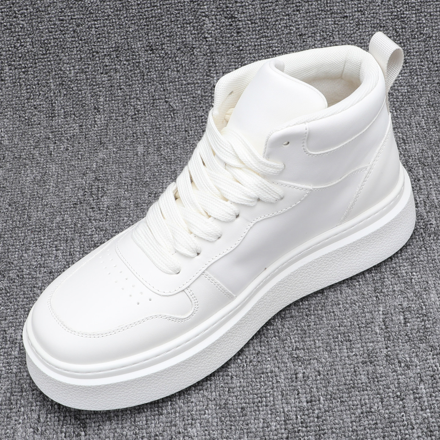 冬季新款高帮头层牛皮厚底男板鞋