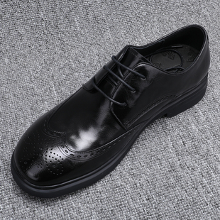 大头皮鞋男款头层牛皮布洛克雕花休闲鞋潮流百搭英伦风系带德比鞋