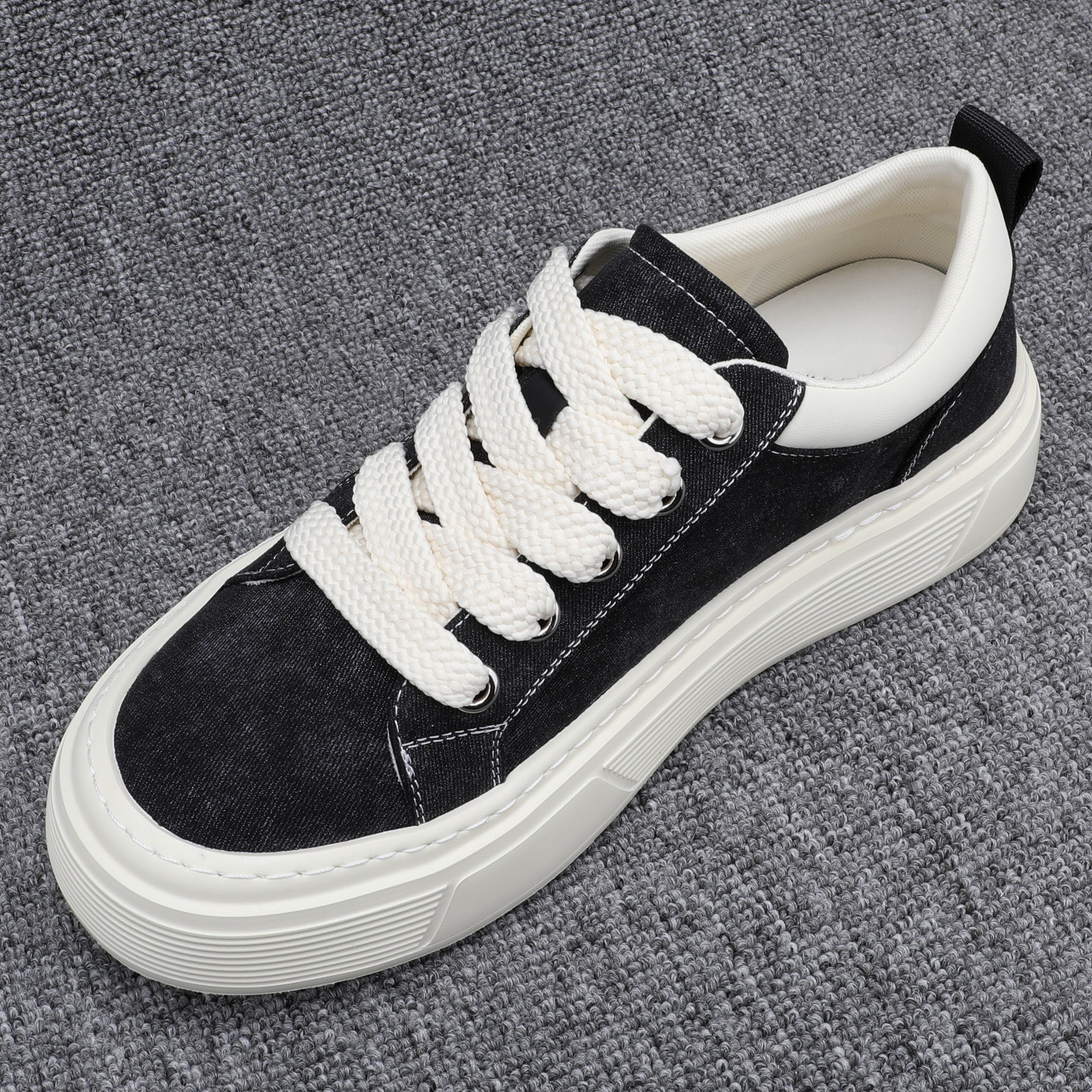 夏季帆布鞋男款厚底百搭潮流拼色男士休闲鞋透气轻便增高青年板鞋