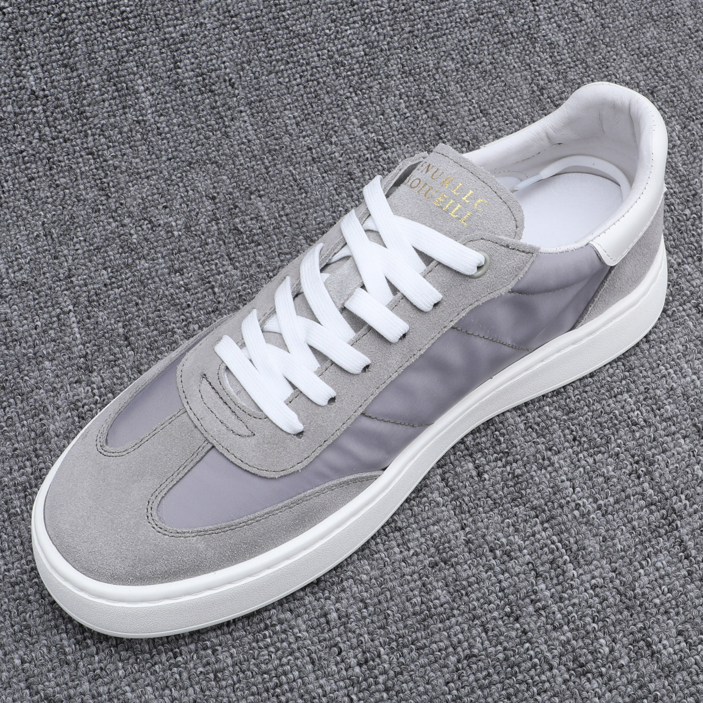 皮布拼接休闲板鞋男款夏季轻便透气系带帆布鞋潮流百搭平底男单鞋