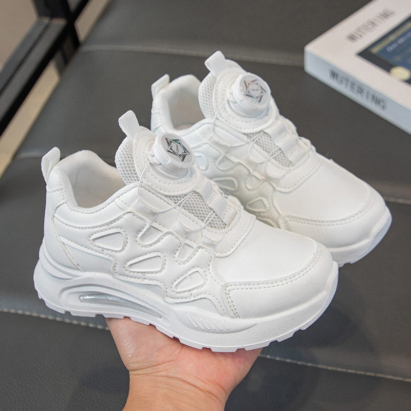 儿童小白鞋春秋防水运动鞋男童旋转扣软底跑步鞋女童轻便百搭休闲