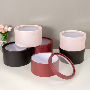 纯色鲜花抱抱桶透明盖玫瑰花插花礼盒情人节节日空盒跨境专供