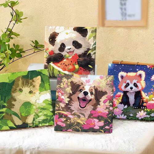 萌宠动物钻石画DIY手工满钻自己粘贴熊猫咪狗狗益智摆台装饰挂画