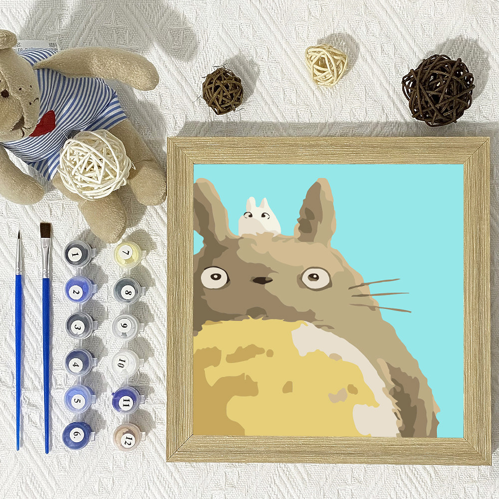 diy数字油彩画填充治愈儿童小尺寸卡通手绘涂色家居装饰学生龙猫