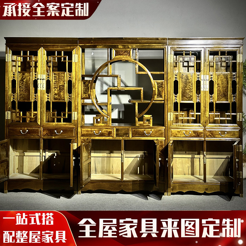 金丝楠木书柜小叶桢楠实木一体仿古书架隔断书橱书房办公室可定制