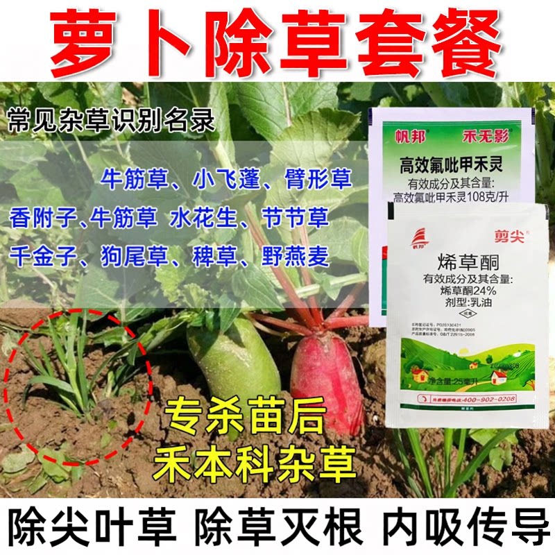 萝卜蔬菜农用除禾本科尖叶草不伤苗蔬菜萝卜苗后除草套餐除草剂