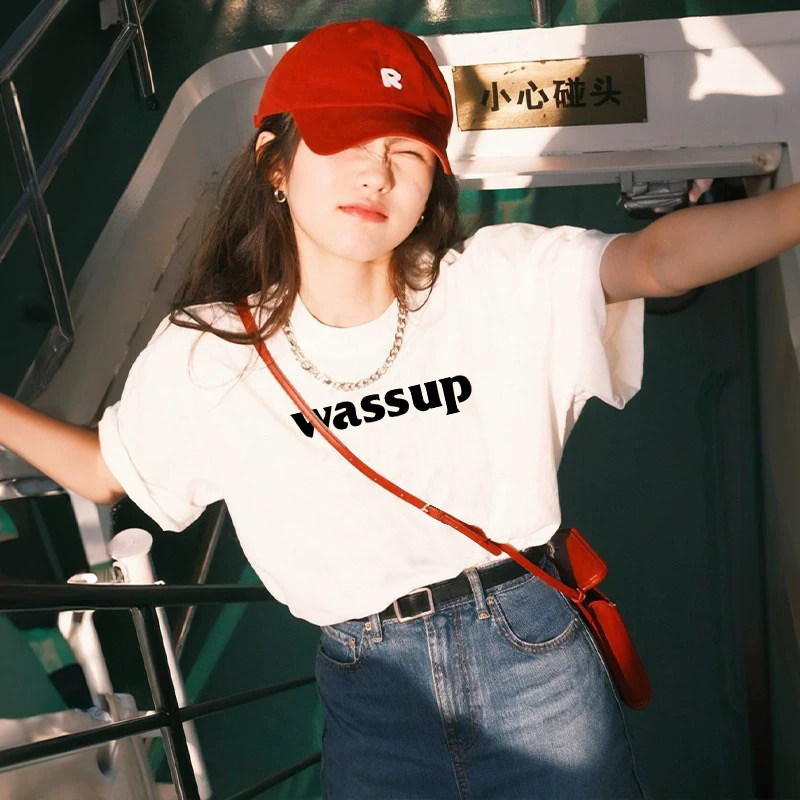 WASSUP新款白色短袖T恤女夏重磅纯棉潮牌休闲情侣上衣官方旗舰店