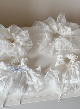 白色蕾丝花边蝴蝶结大肠发圈女高级感超大法式芭蕾风温柔发绳头饰