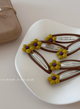 绿色花朵串珠发夹新款可爱前额碎发bb夹侧边刘海夹甜美少女发卡头