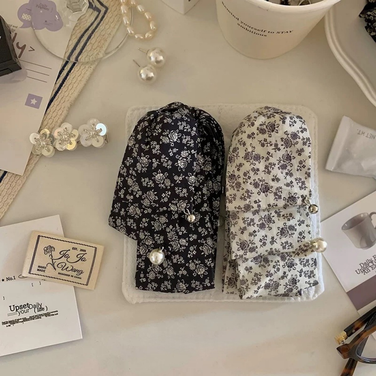 法式碎花珍珠吊坠香蕉夹多层布艺竖夹高级感扭扭夹盘发马尾夹发卡