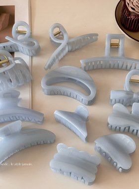 鲨鱼夹发饰新款蓝色果冻细闪纯色抓夹简约高级感百搭气质发夹盘发