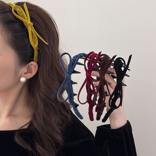初秋丝绒布艺长齿齿波浪发箍女新款侧边蝴蝶结头箍百搭高颅顶发饰