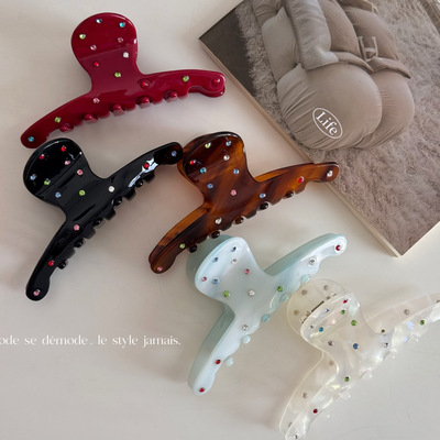 一字抓夹中号后脑勺新款彩色钻醋酸盘发夹高级感半扎鲨鱼夹女发饰