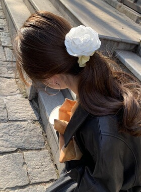 缎面玫瑰花发圈精致手作白色花朵发圈高级感大号后脑勺发夹发饰女