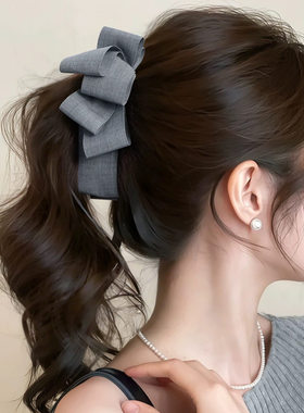 质感灰色蝴蝶结香蕉夹高级感时尚后脑勺竖夹马尾夹香蕉夹头饰发饰