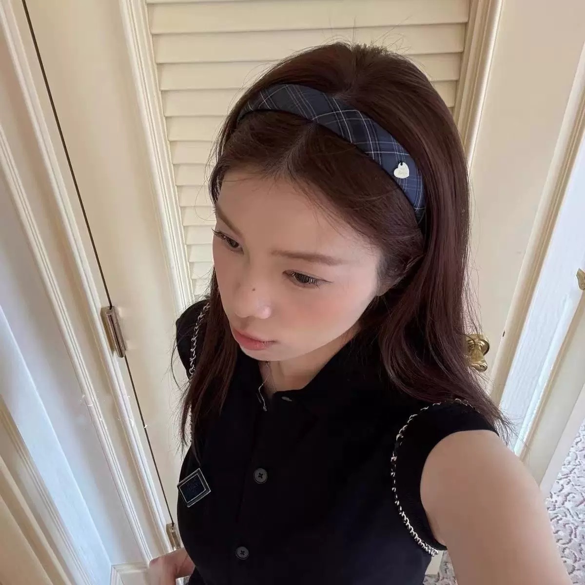 学院风格纹发箍女款头饰百搭复古气质外出发卡布艺压发细头箍发饰