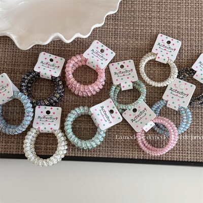 韩式少女高品质糖果色波点电话线春季新款清新个性百搭日常发绳女