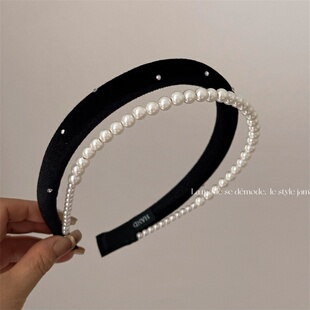 法式高级感双层珍珠发箍女款高颅顶宽边锆石头箍发捆发卡气质头饰