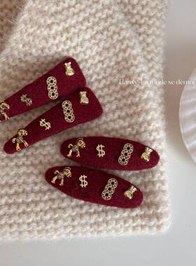 马上有钱红色小马发夹头饰配饰侧边夹刘海发卡新年过年夹子发饰女