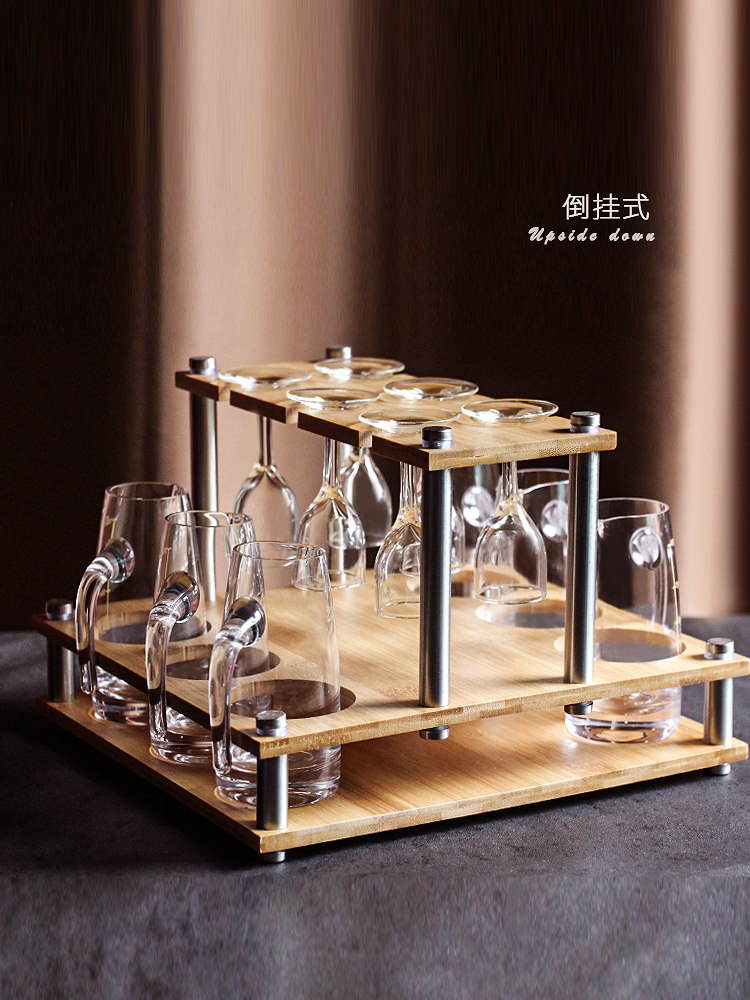 中式白酒杯套装家用水晶玻璃分酒器创意小一口杯子弹杯酒具带杯架