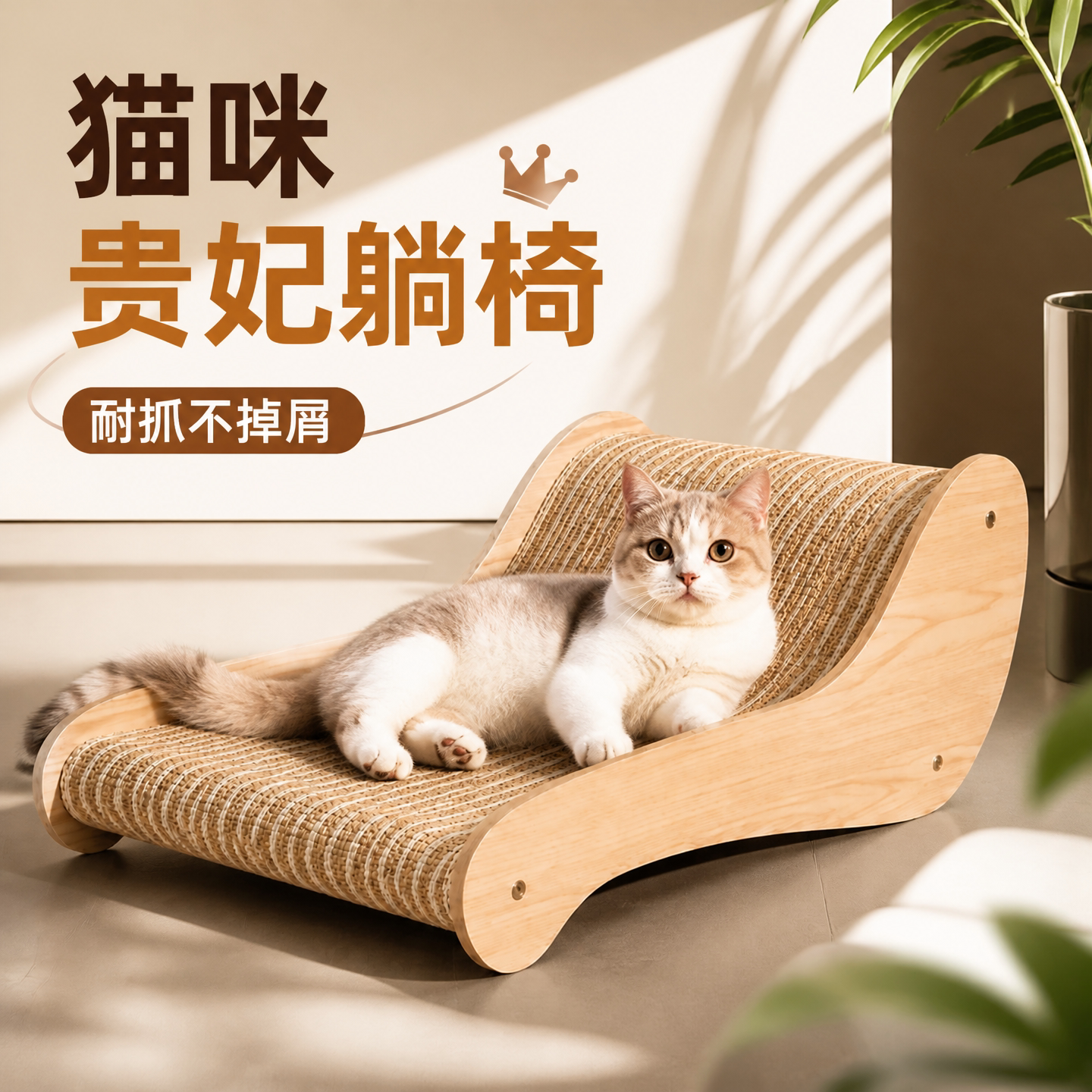 猫咪贵妃躺椅猫抓板耐抓不掉屑木质猫窝四季通用宠物用品