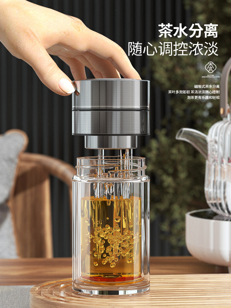 茶水分离杯子男士高档玻璃杯2024新款双层泡茶杯个人专用喝茶水杯