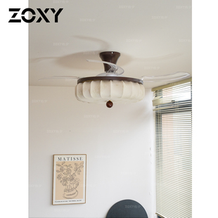 zoxy 覆古高级感主卧房间饭厅印花布艺灯具 中古风卧室吊扇灯法式