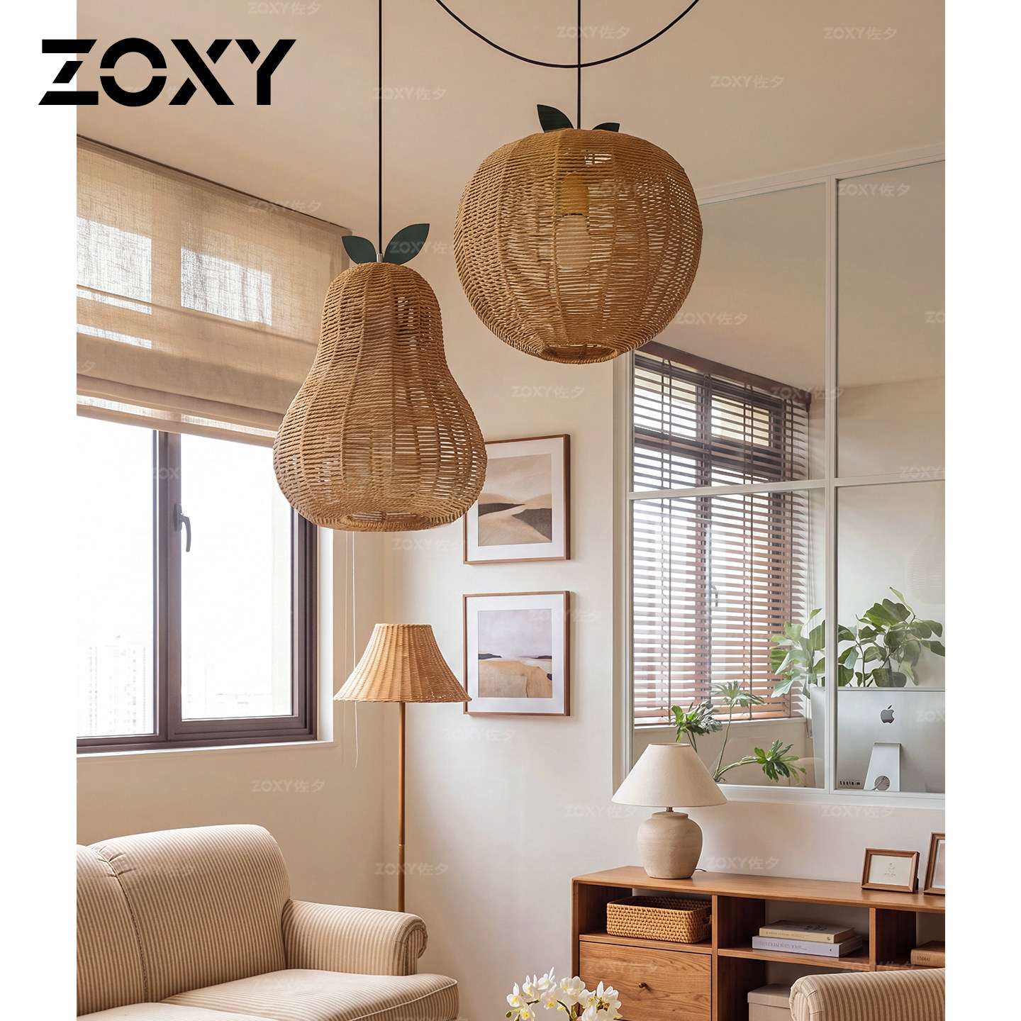 zoxy中古风餐厅手工编织吊灯卧室侘寂复古民宿吧台客厅设计师款灯