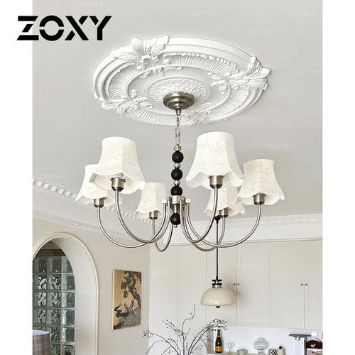 zoxy客厅法式铁艺、布艺灯罩吊灯