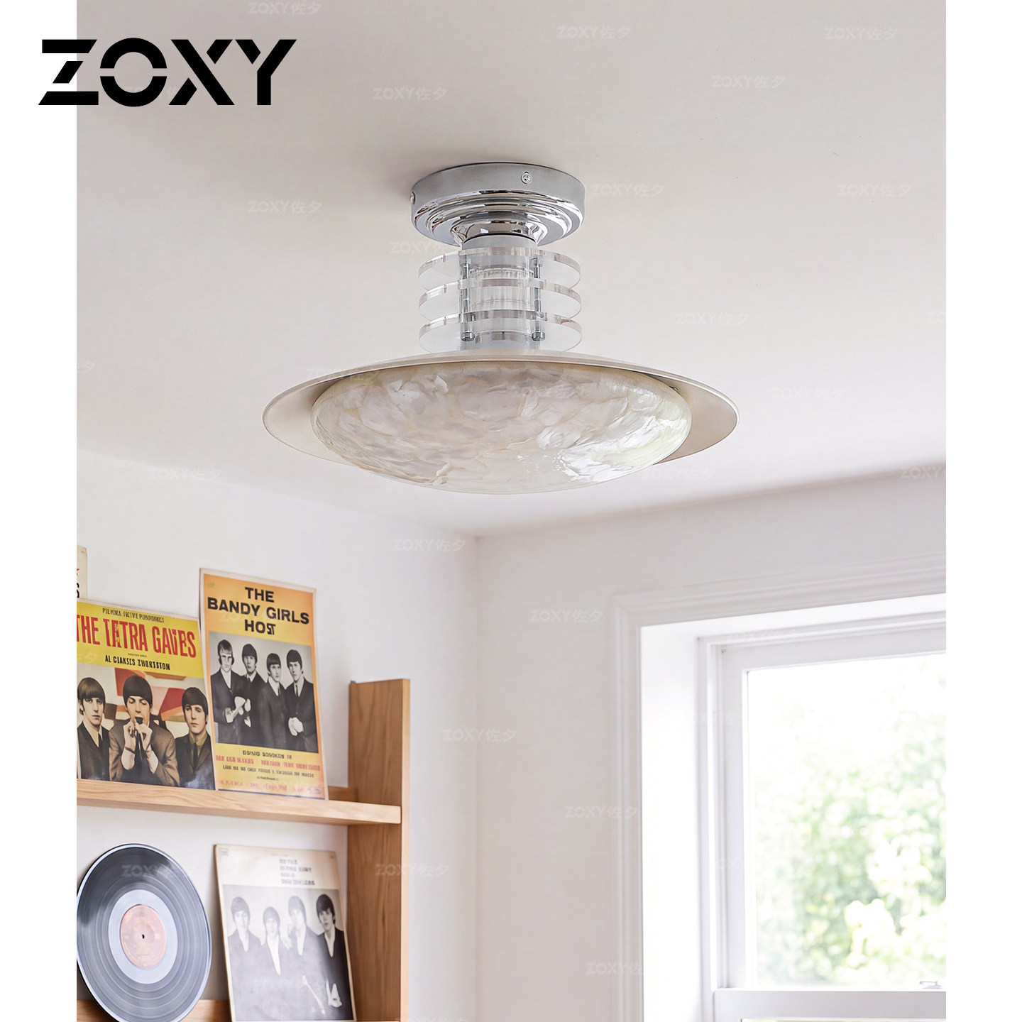 zoxy 法式中古风卧室吸顶灯 复古包豪斯艺术风餐厅书房LED贝壳灯