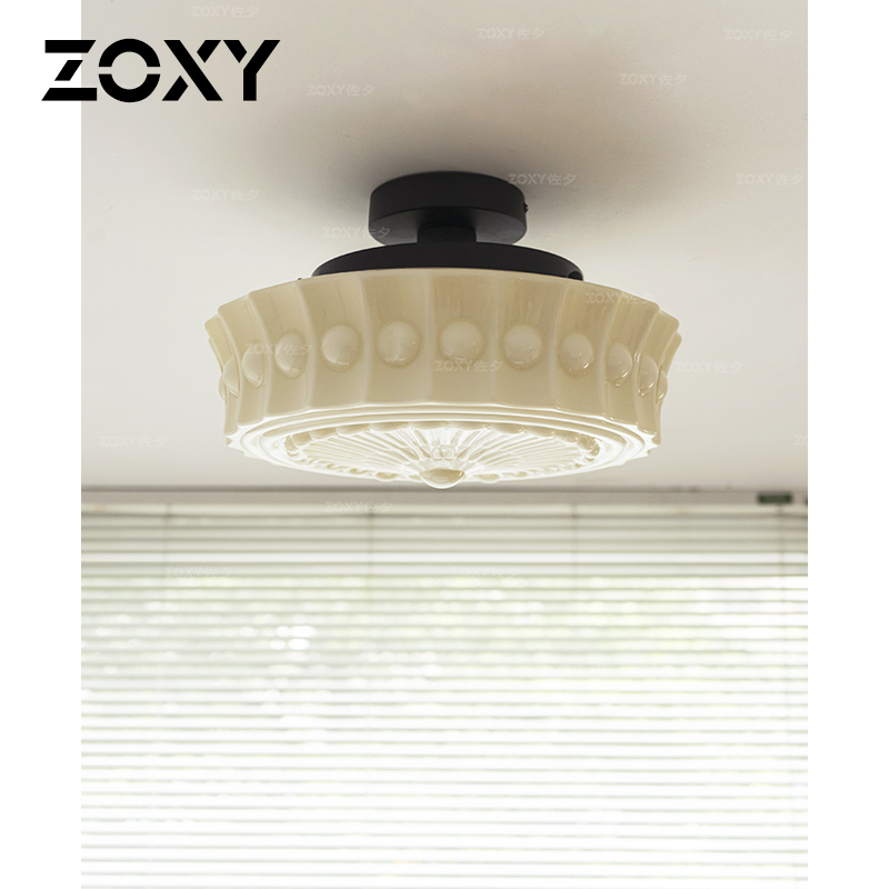 zoxy 复古玻璃吸顶灯LED圆形卧室书房包豪斯护眼房间阳台走廊入户