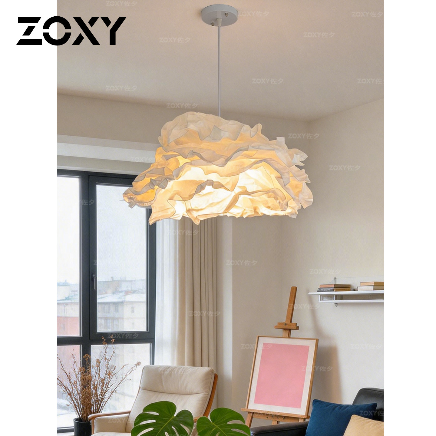 zoxy佐夕 日式侘寂风纸艺吊灯 中古创意云朵房间卧室书房复古灯具