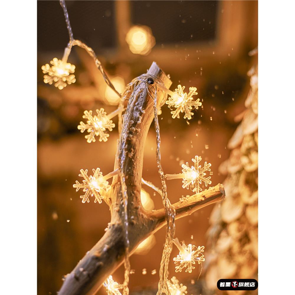 圣诞节灯串氛围灯LED太阳能圣诞彩灯闪灯电池串灯满天星装饰雪花