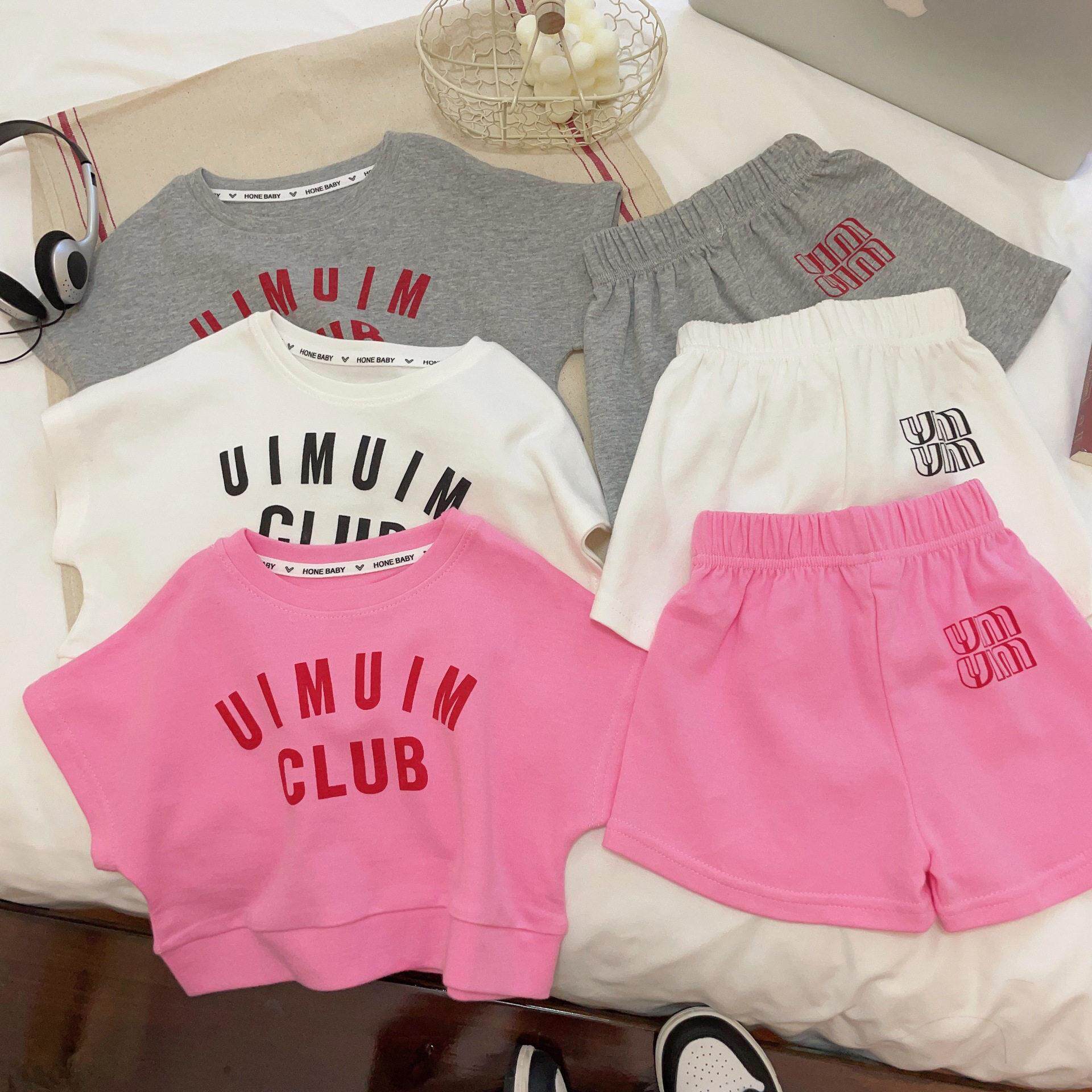 女童运动休闲背心两件套夏季新款短袖套装洋气字母运动休闲两件套