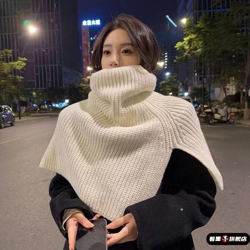 冬季套头保暖披肩韩系高领围脖女外搭针织围