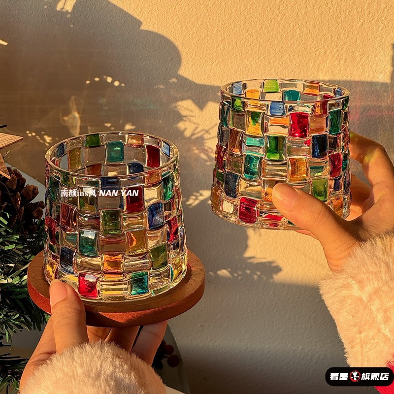 威士忌旋转酒杯blingbling折射彩虹光中古杯