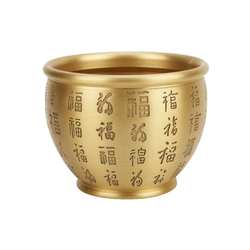 招财进宝百福铜缸纯黄铜米缸聚宝盆摆件客厅家居聚财小铜盆存钱罐